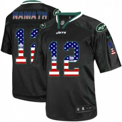 Mens Nike New York Jets 12 Joe Namath Elite Black USA Flag Fashion NFL Jersey