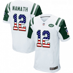 Mens Nike New York Jets 12 Joe Namath Elite White Road USA Flag Fashion NFL Jersey