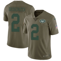 Nike Jets #2 Teddy Bridgewater Olive Mens Stitched NFL Limited 2017 Salute To Service Jersey