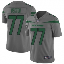 Nike Jets 77 Mekhi Becton Gray Men Stitched NFL Limited Inverted Legend Jersey