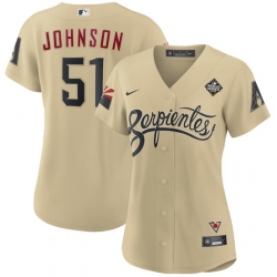 Women Arizona Diamondbacks 51 Randy Johnson Gold 2023 World Series City Connect Stitched Baseball Jersey 28Run Small 29