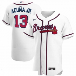 Men Atlanta Braves 13 Ronald Acuna Jr  Men Nike White Home 2020 Flex Base Player MLB Jersey