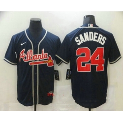 Men Atlanta Braves 24 Deion Sanders Navy Blue Stitched MLB Cool Base Nike Jersey