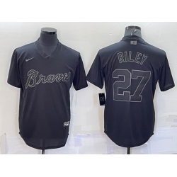 Men Atlanta Braves 27 Austin Riley Black Pitch Black Fashion Replica Stitched Jersey