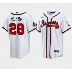 Men Atlanta Braves 28 Matt Olson 2022 White Gold World Series Champions Program Cool Base Stitched Baseball jersey