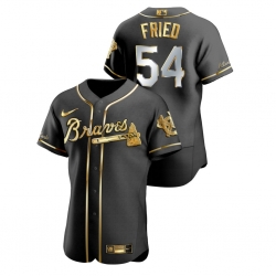 Men Atlanta Braves 54 Max Fried Black Gold 2020 Nike Flexbase Jersey