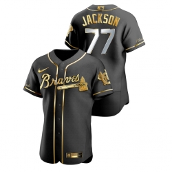 Men Atlanta Braves 77 Luke Jackson Black Gold 2020 Nike Flexbase Jersey