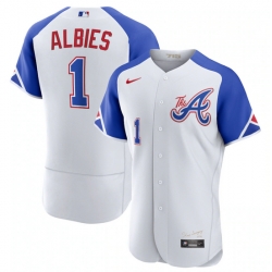 Men's Atlanta Braves #1 Ozzie Albies White 2023 City Connect Flex Base Stitched Jersey