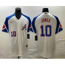 Men's Atlanta Braves #10 Chipper Jones Number White 2023 City Connect Cool Base Stitched Jersey