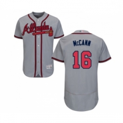 Mens Atlanta Braves 16 Brian McCann Grey Road Flex Base Authentic Collection Baseball Jersey