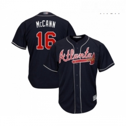 Mens Atlanta Braves 16 Brian McCann Replica Blue Alternate Road Cool Base Baseball Jersey 