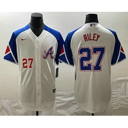 Mens Atlanta Braves #27 Austin Riley Number White 2023 City Connect Cool Base Stitched Jersey