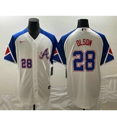 Mens Atlanta Braves #28 Matt Olson Number White 2023 City Connect Cool Base Stitched Jersey