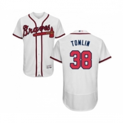 Mens Atlanta Braves 38 Josh Tomlin White Home Flex Base Authentic Collection Baseball Jersey