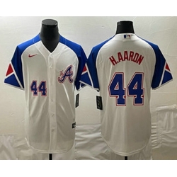 Mens Atlanta Braves #44 Hank Aaron Number White 2023 City Connect Cool Base Stitched Jersey