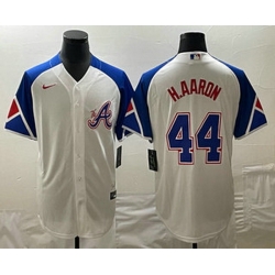 Men's Atlanta Braves #44 Hank Aaron White 2023 City Connect Cool Base Stitched Jersey