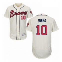 Mens Majestic Atlanta Braves 10 Chipper Jones Cream Alternate Flex Base Authentic Collection MLB Jersey