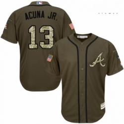 Mens Majestic Atlanta Braves 13 Ronald Acuna Jr Authentic Green Salute to Service MLB Jersey 