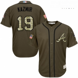 Mens Majestic Atlanta Braves 19 Scott Kazmir Replica Green Salute to Service MLB Jersey 