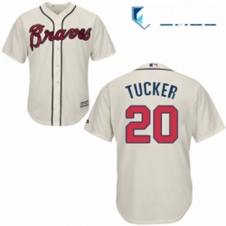 Mens Majestic Atlanta Braves 20 Preston Tucker Replica Cream Alternate 2 Cool Base MLB Jersey 