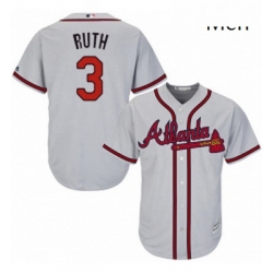 Mens Majestic Atlanta Braves 3 Babe Ruth Replica Grey Road Cool Base MLB Jersey