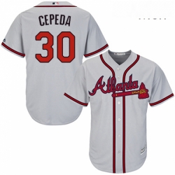 Mens Majestic Atlanta Braves 30 Orlando Cepeda Replica Grey Road Cool Base MLB Jersey