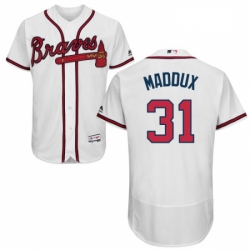 Mens Majestic Atlanta Braves 31 Greg Maddux White Home Flex Base Authentic Collection MLB Jersey