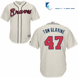 Mens Majestic Atlanta Braves 47 Tom Glavine Replica Cream Alternate 2 Cool Base MLB Jersey