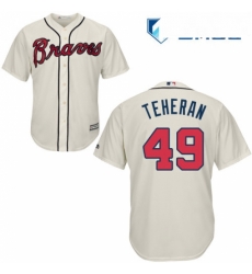 Mens Majestic Atlanta Braves 49 Julio Teheran Replica Cream Alternate 2 Cool Base MLB Jersey