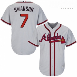 Mens Majestic Atlanta Braves 7 Dansby Swanson Replica Grey Road Cool Base MLB Jersey