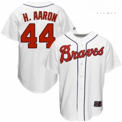 Mens Mitchell and Ness 1963 Atlanta Braves 44 Hank Aaron Authentic White Throwback MLB Jersey