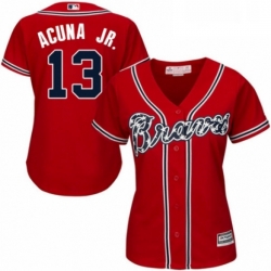 Womens Majestic Atlanta Braves 13 Ronald Acuna Jr Authentic Red Alternate Cool Base MLB Jersey 