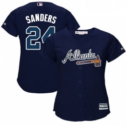 Womens Majestic Atlanta Braves 24 Deion Sanders Replica Blue Alternate Road Cool Base MLB Jersey