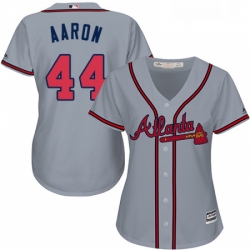 Womens Majestic Atlanta Braves 44 Hank Aaron Authentic Grey Road Cool Base MLB Jersey