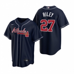 Youth Atlanta Braves 27 Austin Riley Cool Base MLB Stitched Jersey Navy Blue