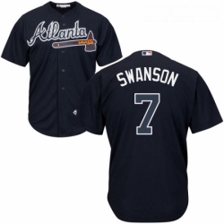 Youth Majestic Atlanta Braves 7 Dansby Swanson Authentic Blue Alternate Road Cool Base MLB Jersey