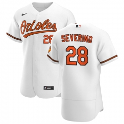 Men Baltimore Orioles 28 Pedro Severino Men Nike White Home 2020 Flex Base Player MLB Jersey