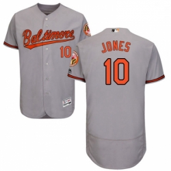 Mens Majestic Baltimore Orioles 10 Adam Jones Grey Road Flex Base Authentic Collection MLB Jersey