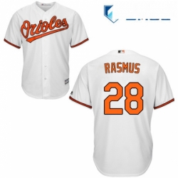 Mens Majestic Baltimore Orioles 28 Colby Rasmus Replica White Home Cool Base MLB Jersey 