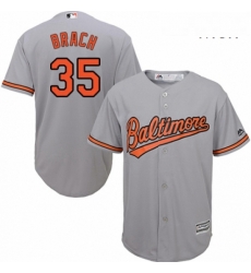 Mens Majestic Baltimore Orioles 35 Brad Brach Replica Grey Road Cool Base MLB Jersey 