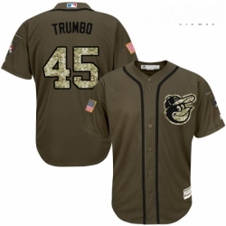 Mens Majestic Baltimore Orioles 45 Mark Trumbo Replica Green Salute to Service MLB Jersey