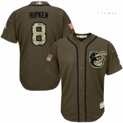 Mens Majestic Baltimore Orioles 8 Cal Ripken Replica Green Salute to Service MLB Jersey