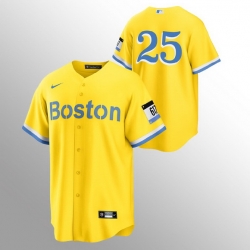 Men Boston Red Sox 25 Kevin Plawecki Men Nike 2021 City Connect Gold Fans Version MLB Jersey   No Name