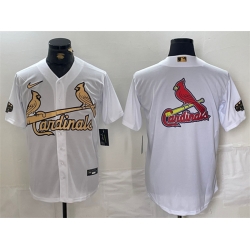 Men St  Louis Cardinals Team Big Logo All Star White Gold Stitched Baseball Jersey 2