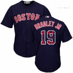 Mens Majestic Boston Red Sox 19 Jackie Bradley Jr Authentic Navy Blue Team Logo Fashion Cool Base MLB Jersey 