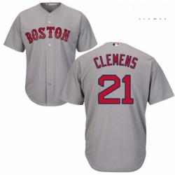 Mens Majestic Boston Red Sox 21 Roger Clemens Replica Grey Road Cool Base MLB Jersey