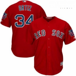 Mens Majestic Boston Red Sox 34 David Ortiz Authentic Red Alternate Home Retirement Patch Cool Base MLB Jersey