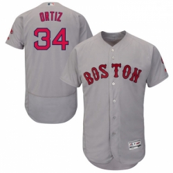 Mens Majestic Boston Red Sox 34 David Ortiz Grey Road Flex Base Authentic Collection MLB Jersey