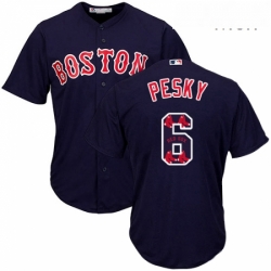 Mens Majestic Boston Red Sox 6 Johnny Pesky Authentic Navy Blue Team Logo Fashion Cool Base MLB Jersey