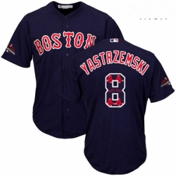 Mens Majestic Boston Red Sox 8 Carl Yastrzemski Authentic Navy Blue Team Logo Fashion Cool Base 2018 World Series Champions MLB Jersey